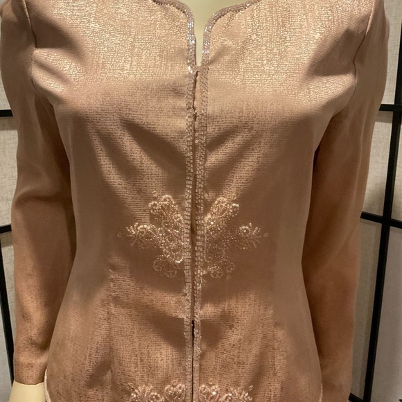 ADRIANNA Papell 100% Silk Two Pc Dress with Beaded Trim - Picture 2 of 11